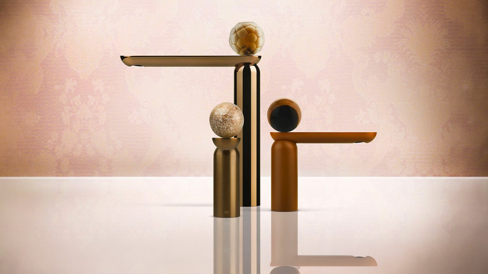 Смеситель Perle от Gessi со сферой из мрамора Emperador Dark
