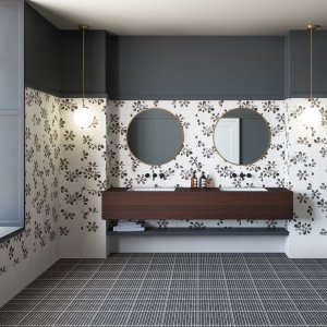 Пол из керамогранита Chymia от Mutina с чёрно-белыми фактурами