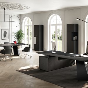 Открытая ниша в 3D-плёнке Olmo Grey в модулях хранения Monolith