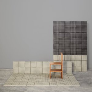Плитка Aurore Charcoal и Light Blue Grid L в контрастной укладке