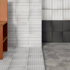 Стена душевой в Aurore Light Blue Grid S по дизайну Ван Дуйсена